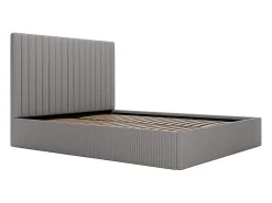 Lit coffre 160 x 200 cm avec tête de lit coutures verticales - Velours côtelé - Gris + Matelas - SARAH><noscript><img width=