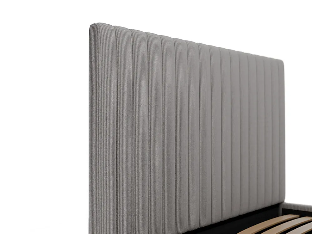 Lit coffre 160 x 200 cm avec tête de lit coutures verticales - Velours côtelé - Gris + Matelas - SARAH>Vente-unique New
