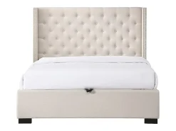 Lit coffre 160 x 200 cm avec tête de lit capitonnée - Tissu - Beige - MASSIMO II><noscript><img width=