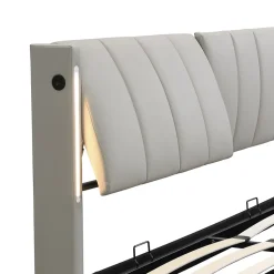 Gutent Lit coffre 160 x 200 cm,lit hydraulique,Lit rembourré, avec espace de rangement, tête de lit réglable,PU,gris* Lit Coffre