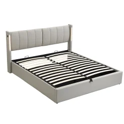 Gutent Lit coffre 160 x 200 cm,lit hydraulique,Lit rembourré, avec espace de rangement, tête de lit réglable,PU,gris* Lit Coffre