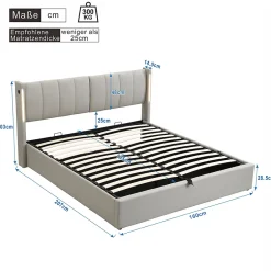 Gutent Lit coffre 160 x 200 cm,lit hydraulique,Lit rembourré, avec espace de rangement, tête de lit réglable,PU,gris* Lit Coffre