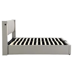 Gutent Lit coffre 160 x 200 cm,lit hydraulique,Lit rembourré, avec espace de rangement, tête de lit réglable,PU,gris* Lit Coffre