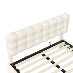 lit coffre 140 x 200,lit rembourré double avec levier hydraulique,Lumières LED au bout du lit,velours,Beige><noscript><img width=