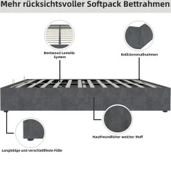 Lit Coffre Ado 140x200 cm - Lit Double Avec Vérins Hydrauliques, Bas et Moderne, Sans Tête de Lit, Sans Matelas, Velours Gris><noscript><img width=