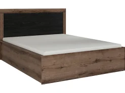 Lit coffre adulte 2 places 140x200 avec cadre sommier et rangement, coloris Chêne marron foncé/Chêne noir>Pegane Clearance