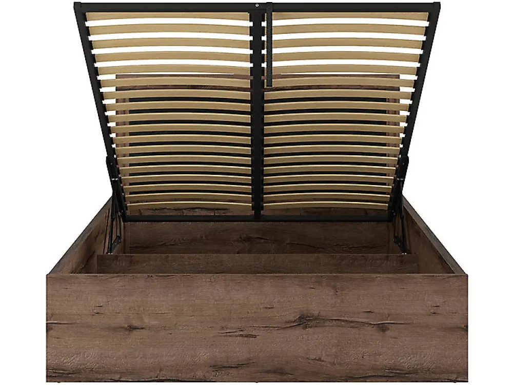 Lit coffre adulte 2 places 140x200 avec cadre sommier et rangement, coloris Chêne marron foncé/Chêne noir>Pegane Clearance