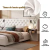 Fortuna lai Lit Coffre Adulte 140x200 Cm Avec Tête De Lit, Liseuse, Port USB, 2 Tables De Chevet, Velours, Blanc* Lit Coffre