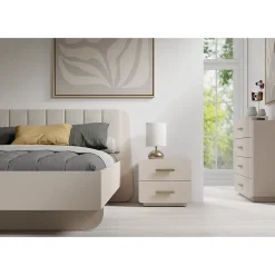 Lit coffre AMALIE 160x200 cm Tete tapissée tissu beige Sommier inclus Matelas non inclus>Meublorama Discount