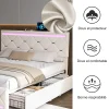 ProximaX Lit coffre avec 4 tiroirs, LED multicolores et port USB, 140x190 cm, Velours blanc cassé design moderne* Lit Coffre