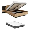 Lit coffre avec chevets 160 x 200 cm - Avec LEDs - Coloris : Naturel et noir + Matelas - JUVISIA>Vente-unique Online