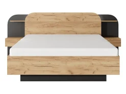 Lit coffre avec chevets 160 x 200 cm - Avec LEDs - Coloris : Naturel et noir + Matelas - JUVISIA><noscript><img width=