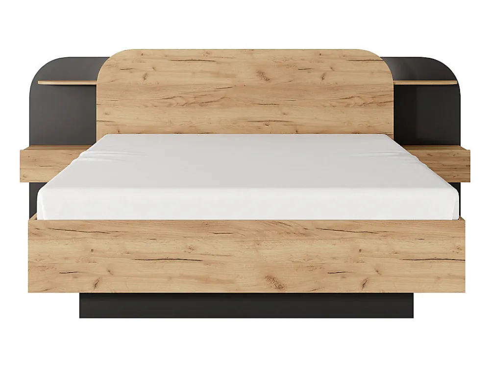 Lit coffre avec chevets 160 x 200 cm - Avec LEDs - Coloris : Naturel et noir + Matelas - JUVISIA>Vente-unique Online