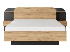 Vente-unique Lit coffre avec chevets 160 x 200 cm - Avec LEDs - Coloris : Naturel et noir - JUVISIA* Lit Coffre