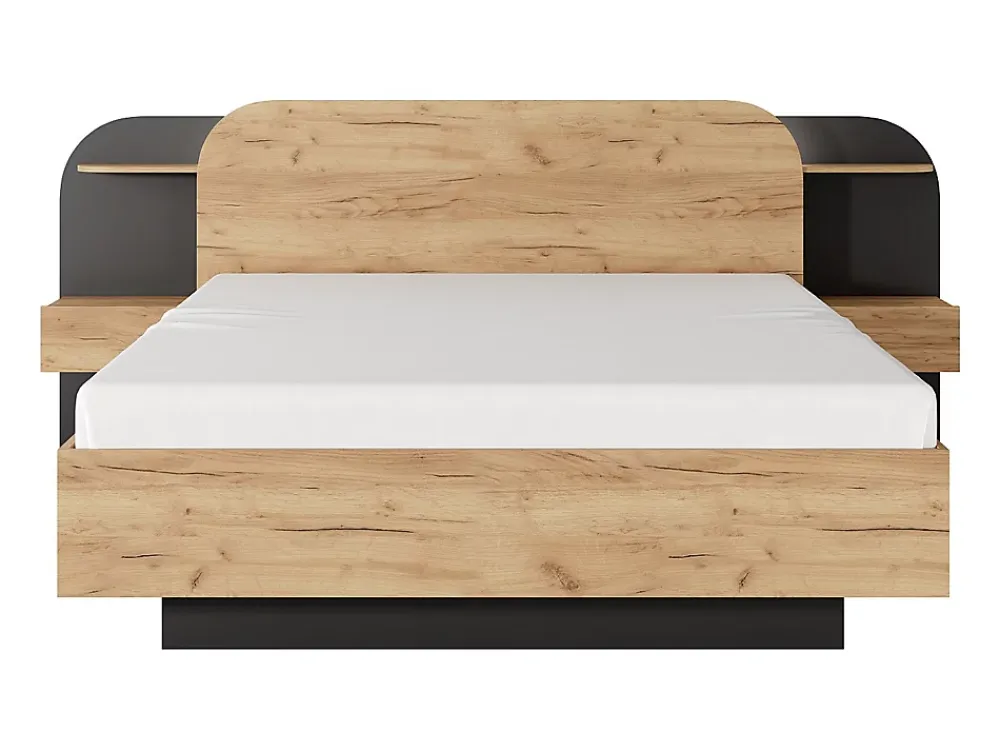Vente-unique Lit coffre avec chevets 160 x 200 cm - Avec LEDs - Coloris : Naturel et noir - JUVISIA* Lit Coffre