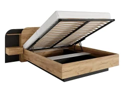 Vente-unique Lit coffre avec chevets 160 x 200 cm - Avec LEDs - Coloris : Naturel et noir - JUVISIA* Lit Coffre