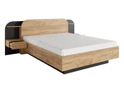 Vente-unique Lit coffre avec chevets 160 x 200 cm - Avec LEDs - Coloris : Naturel et noir - JUVISIA* Lit Coffre