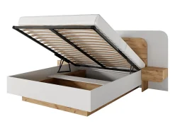 Lit coffre avec chevets 160 x 200 cm - Avec LEDs - Coloris : Naturel et blanc - DESADO>Vente-unique Online