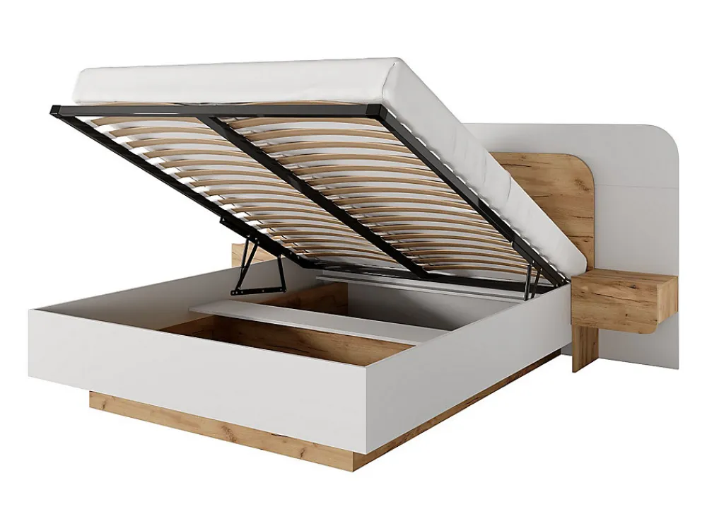 Lit coffre avec chevets 160 x 200 cm - Avec LEDs - Coloris : Naturel et blanc - DESADO>Vente-unique Online