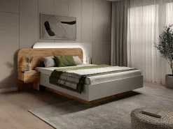 Lit coffre avec chevets 160 x 200 cm - Avec LEDs - Coloris : Naturel et blanc - DESADO>Vente-unique Online