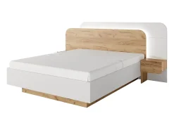 Lit coffre avec chevets 160 x 200 cm - Avec LEDs - Coloris : Naturel et blanc - DESADO><noscript><img width=