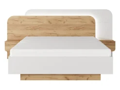 Lit coffre avec chevets 160 x 200 cm - Avec LEDs - Coloris : Naturel et blanc - DESADO><noscript><img width=