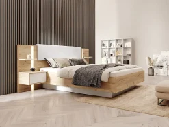 Lit coffre avec chevets 160 x 200 cm - Avec LEDs - Coloris : Naturel et blanc + Matelas - ELYNIA>Vente-unique Hot