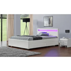Lit coffre avec LED 160 x 200 cm blanc - ENFIELD><noscript><img width=