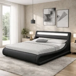 Lit coffre avec LED 140 x 190 cm noir - PORTLAND>Concept Usine Online