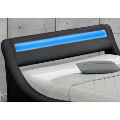 Lit coffre avec LED 140 x 190 cm noir - PORTLAND><noscript><img width=