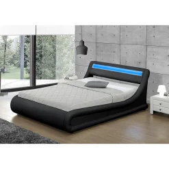 Lit coffre avec LED 140 x 190 cm noir - PORTLAND><noscript><img width=