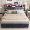 Lit Coffre Avec LED Et USB, Lit Tapissé 160x200, Tissu Velours, Sommier à Lattes En Bois Massif,gris>Simple Life Discount
