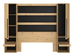Vente-unique Lit coffre avec pont 140 x 190 cm - Coloris : Naturel et noir + Matelas - LUDARO* Lit Avec Rangement