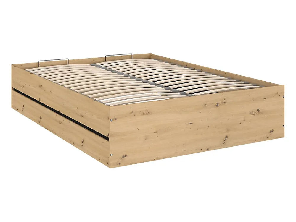 Vente-unique Lit coffre avec pont 140 x 190 cm - Coloris : Naturel et noir + Matelas - LUDARO* Lit Avec Rangement