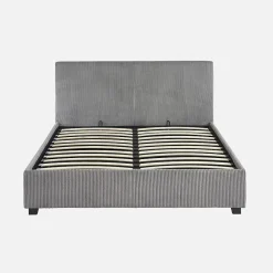 Sweeek Lit coffre avec sommier à lattes et tête de lit. finition velours côtelé gris. L 202 x P 148 x H 86cm* Lit Coffre