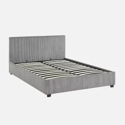 Sweeek Lit coffre avec sommier à lattes et tête de lit. finition velours côtelé gris. L 202 x P 148 x H 86cm* Lit Coffre