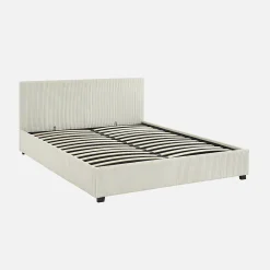 Lit coffre avec sommier à lattes et tête de lit. finition velours côtelé blanc. L 211 x P 168 x H 86cm>Sweeek Clearance
