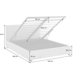 Sweeek Lit coffre avec sommier à lattes et tête de lit. finition tissu beige. L 202 x P 148 x H 86cm* Lit Coffre