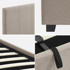 Sweeek Lit coffre avec sommier à lattes et tête de lit. finition tissu beige. L 202 x P 148 x H 86cm* Lit Coffre