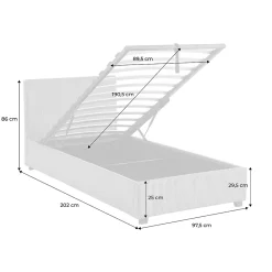 Sweeek Lit coffre avec sommier à lattes et tête de lit. finition velours côtelé rose. L 202 x P 97.5 x H 86cm* Lit Coffre