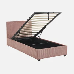 Sweeek Lit coffre avec sommier à lattes et tête de lit. finition velours côtelé rose. L 202 x P 97.5 x H 86cm* Lit Coffre