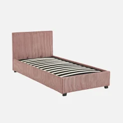 Sweeek Lit coffre avec sommier à lattes et tête de lit. finition velours côtelé rose. L 202 x P 97.5 x H 86cm* Lit Coffre
