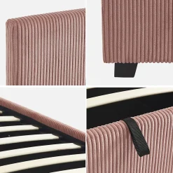 Sweeek Lit coffre avec sommier à lattes et tête de lit. finition velours côtelé rose. L 202 x P 97.5 x H 86cm* Lit Coffre