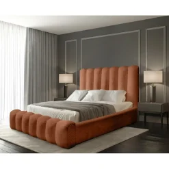 Lit coffre BADJA Tissu bouclé Terracota 140x200 cm Sommier relevable Design haut de gamme>Meublorama New