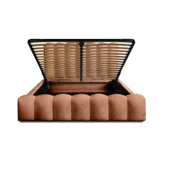 Lit coffre BADJA Tissu bouclé Terracota 140x200 cm Sommier relevable Design haut de gamme><noscript><img width=