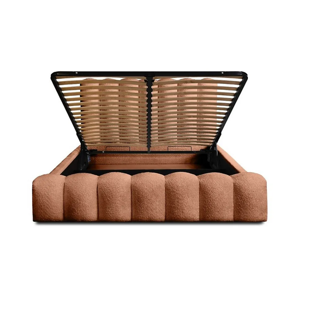 Lit coffre BADJA Tissu bouclé Terracota 140x200 cm Sommier relevable Design haut de gamme>Meublorama New
