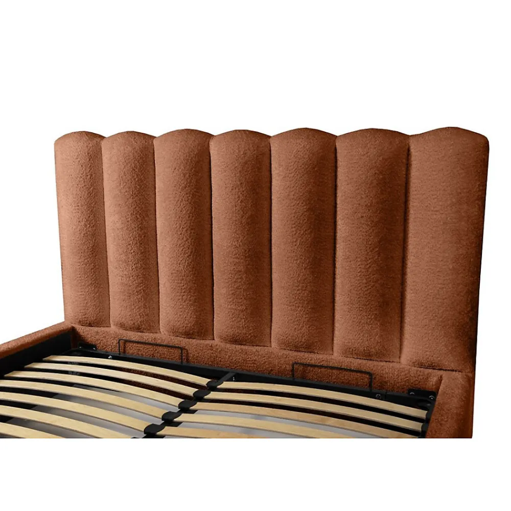 Lit coffre BADJA Tissu bouclé Terracota 140x200 cm Sommier relevable Design haut de gamme>Meublorama New