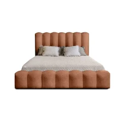 Lit coffre BADJA Tissu bouclé Terracota 140x200 cm Sommier relevable Design haut de gamme><noscript><img width=