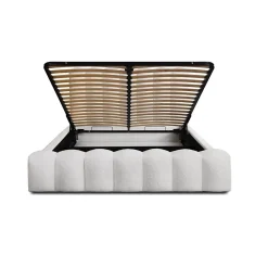 Meublorama Lit coffre BADJA Tissu bouclé Perle de lin 180x200 cm Sommier relevable Design haut de gamme* Lit Double