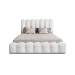 Meublorama Lit coffre BADJA Tissu bouclé Perle de lin 180x200 cm Sommier relevable Design haut de gamme* Lit Double